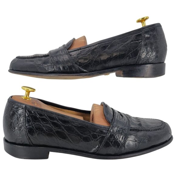 Zelli Tuscany Exotic Black Caiman Crocodile Dress Shoes Men 9 Penny Loafer Italy main image 12